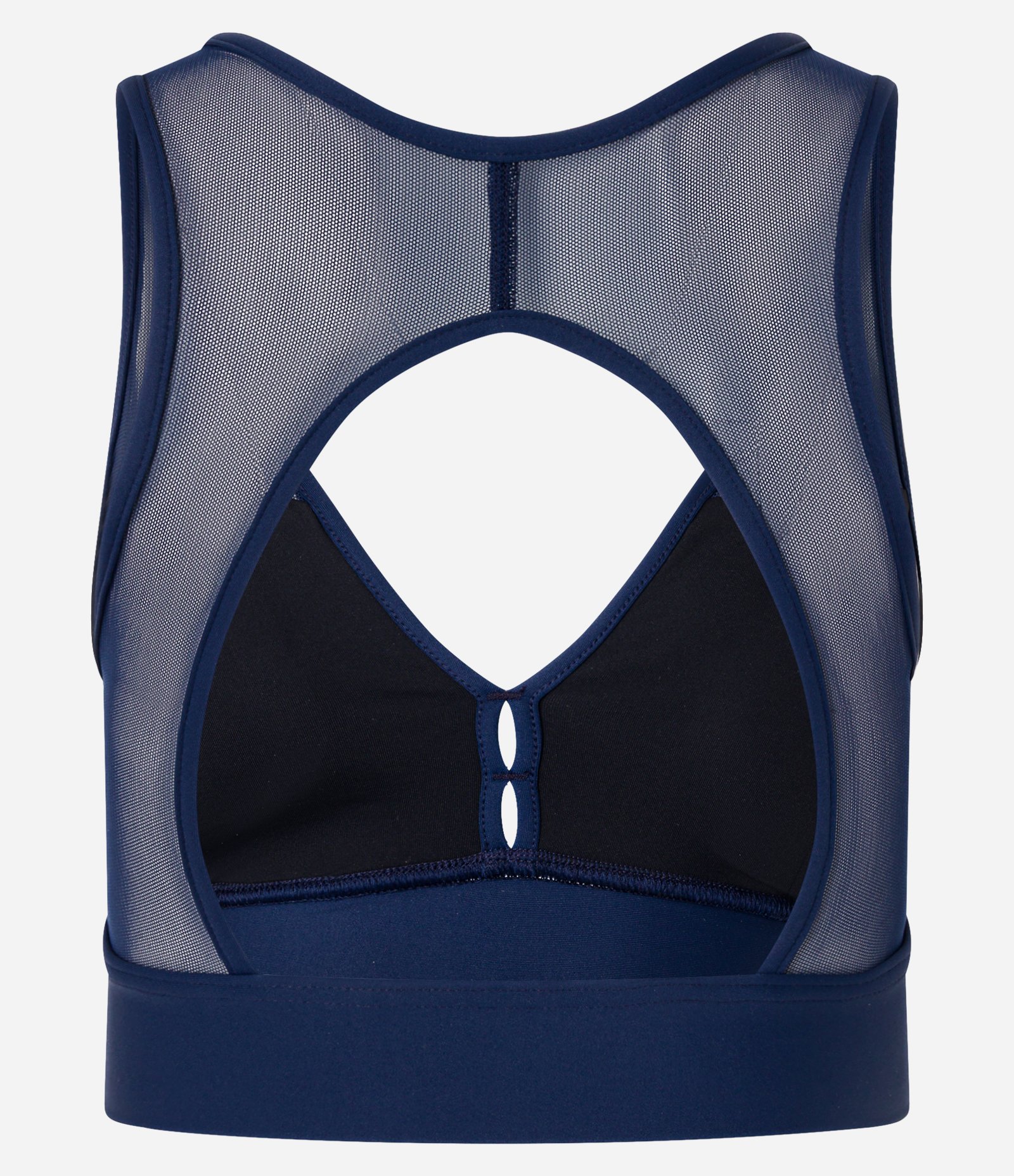Top Esportivo em Microfibra com Recortes em Tule e Abertura nas Costas Azul Marinho 6