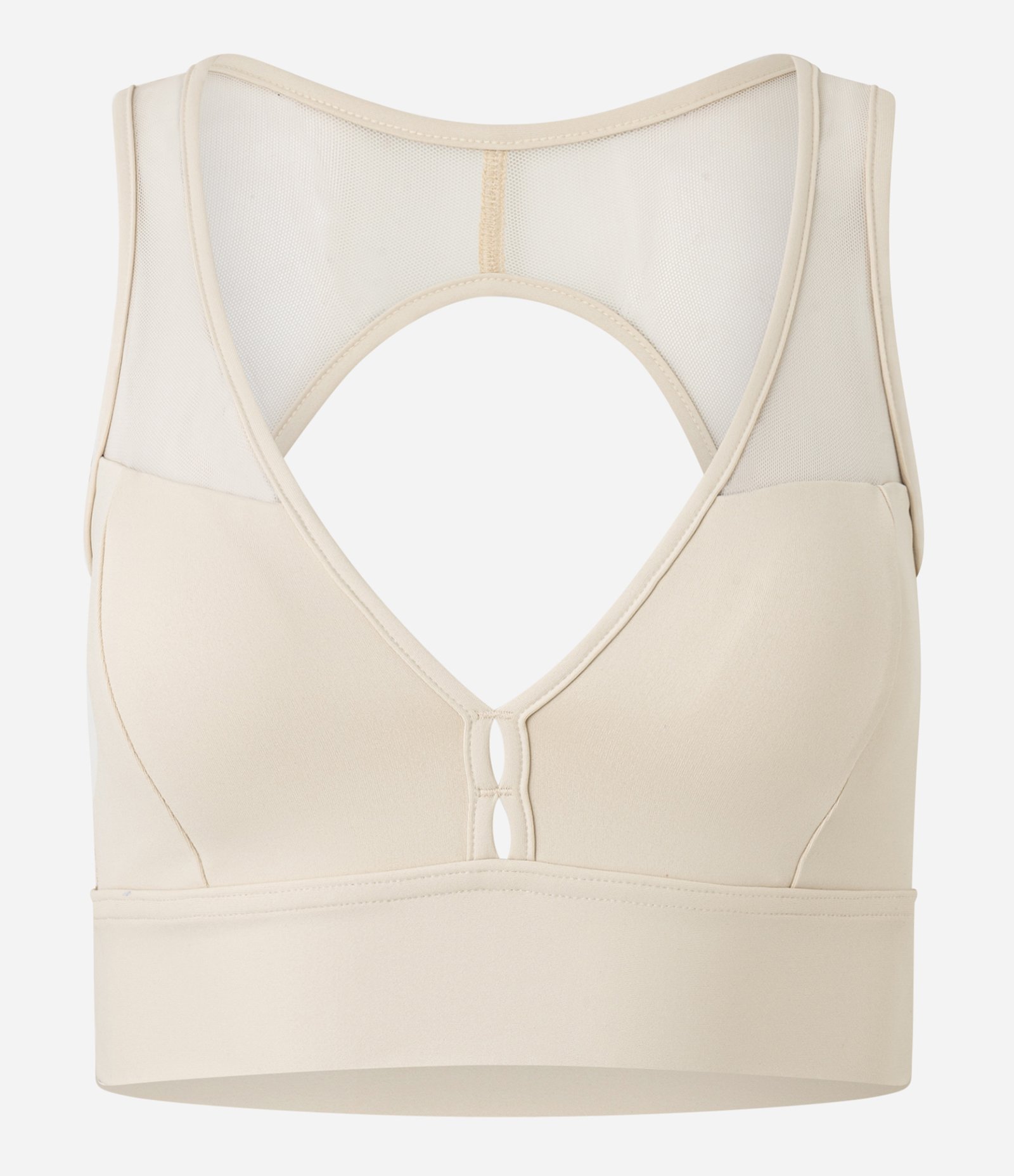 Top Esportivo em Microfibra com Recortes em Tule e Abertura nas Costas Bege 5