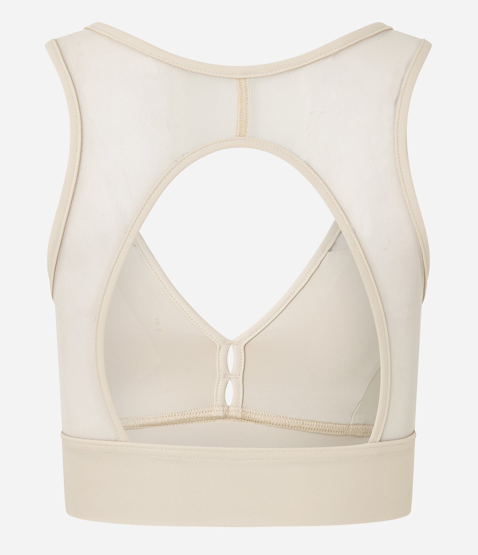 Top Esportivo em Microfibra com Recortes em Tule e Abertura nas Costas Bege 7