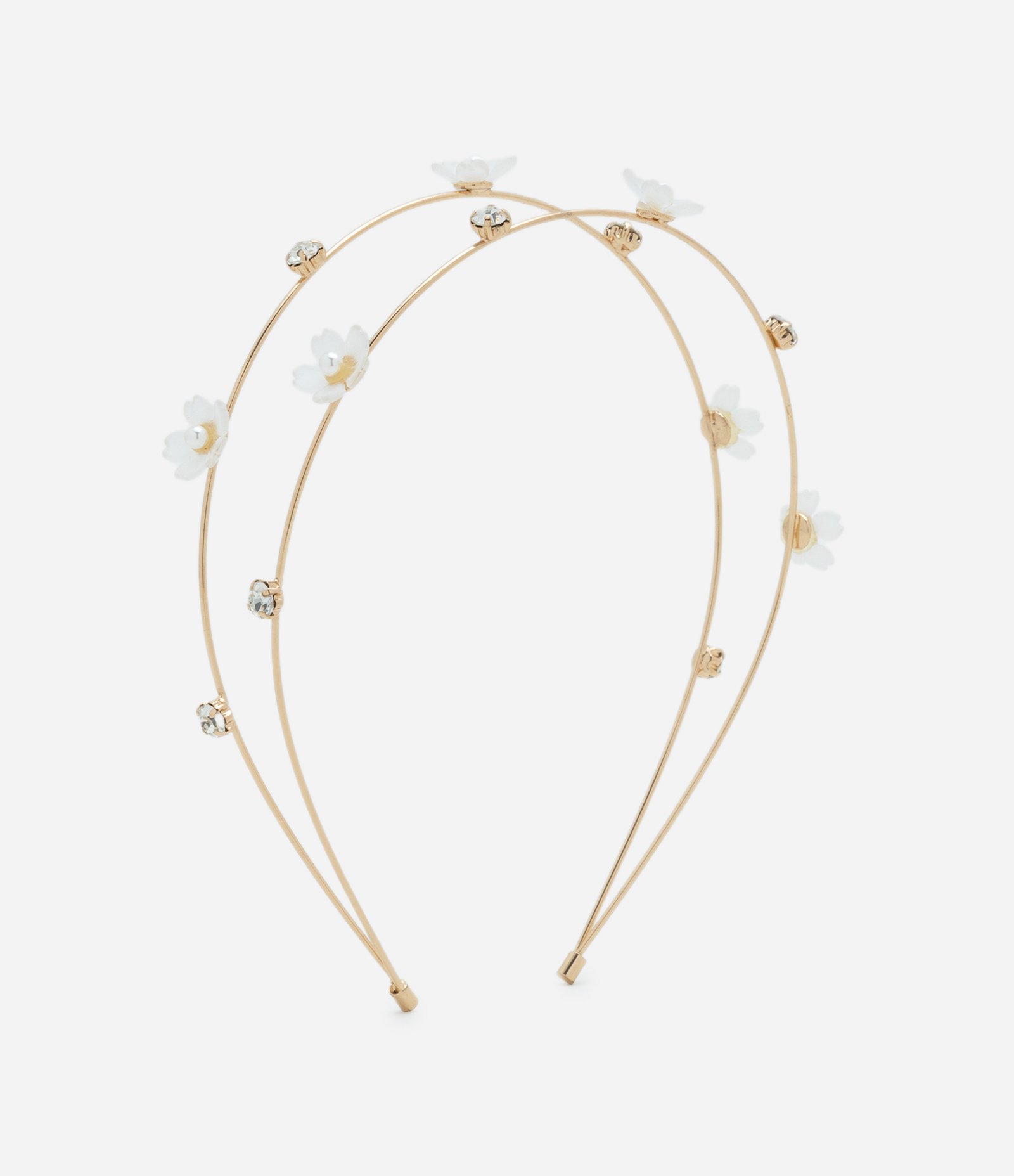 Tiara em Metal com Flores e Strass - Tam Único Dourado 1