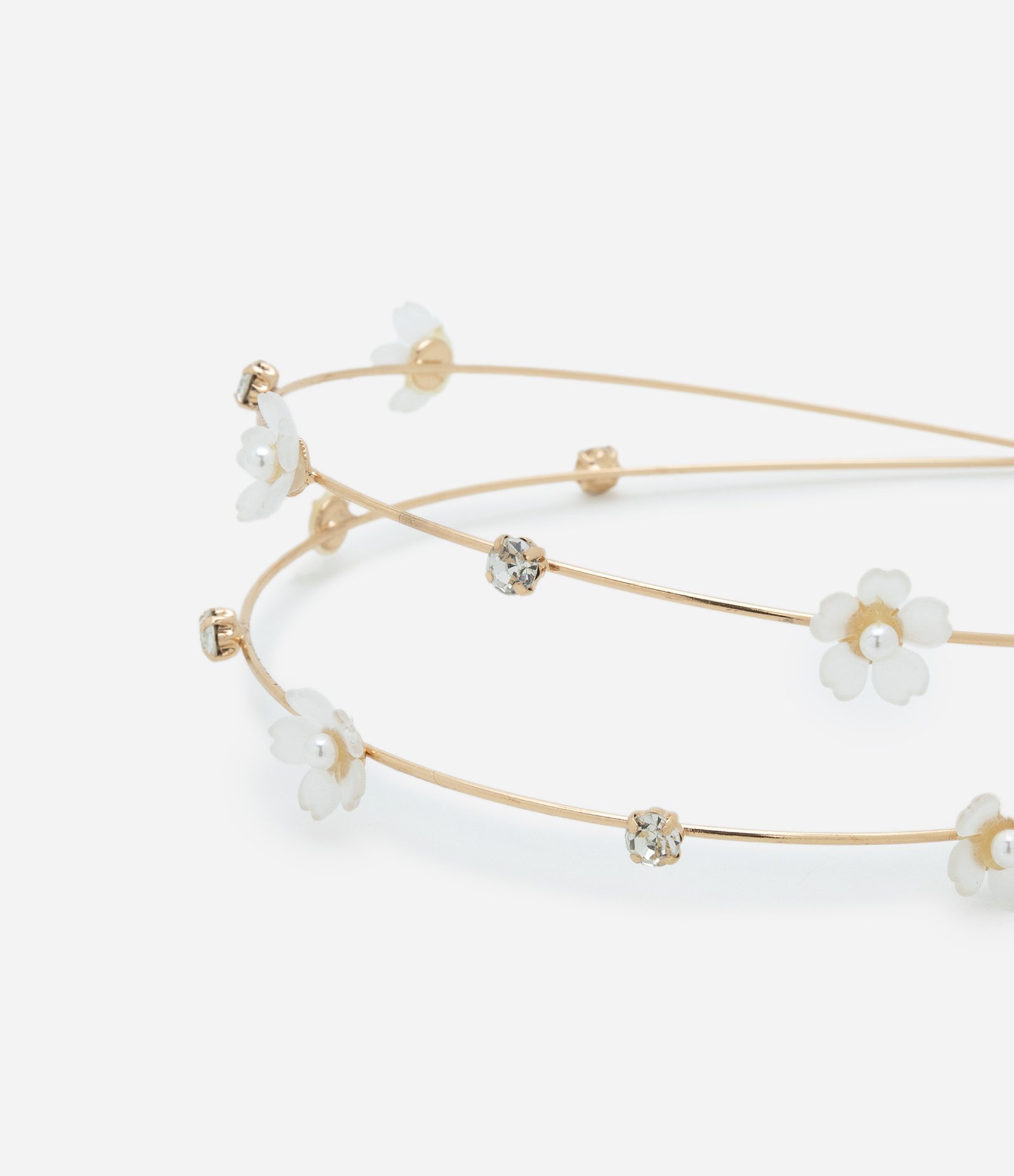 Tiara em Metal com Flores e Strass - Tam Único Dourado 3