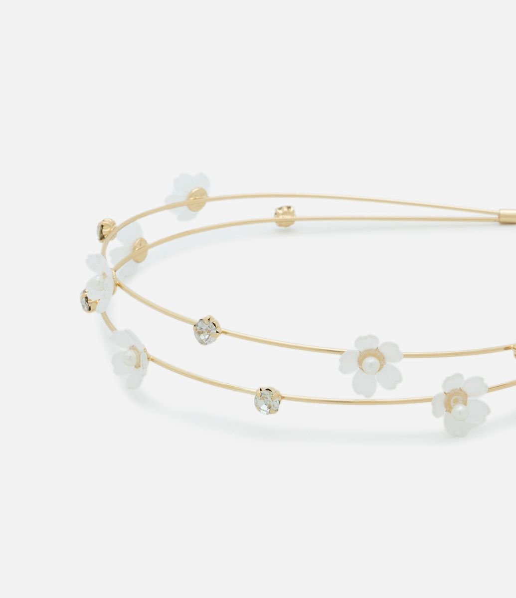 Tiara em Metal com Flores e Strass - Tam Único Dourado