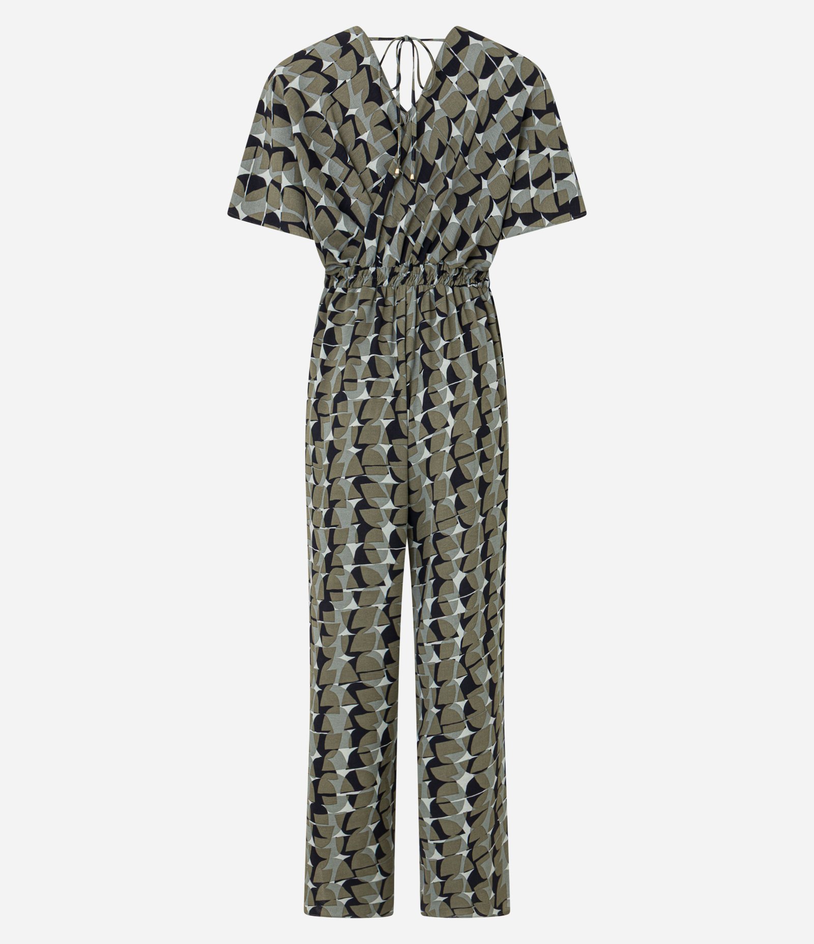 Macacão Pantalona em Crepe com Estampa Geométrica e Amarração nas costas Verde 8