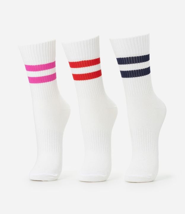 Kit 03 Meia Cano Médio Esportiva em Algodão com Listras