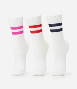 Kit 03 Meia Cano Médio Esportiva em Algodão com Listras