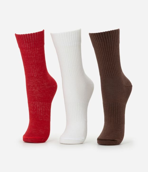 Kit 03 Meias Cano Médio Esportivo em Algodão Canelado