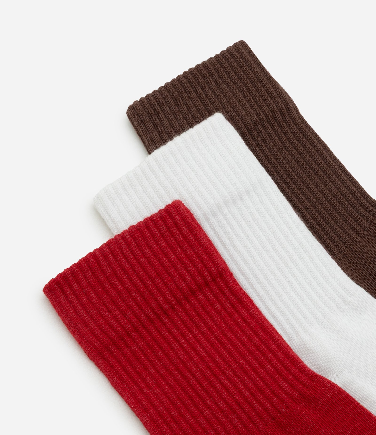 Kit 03 Meias Cano Médio Esportivo em Algodão Canelado Vermelho/Branco/Marrom 4