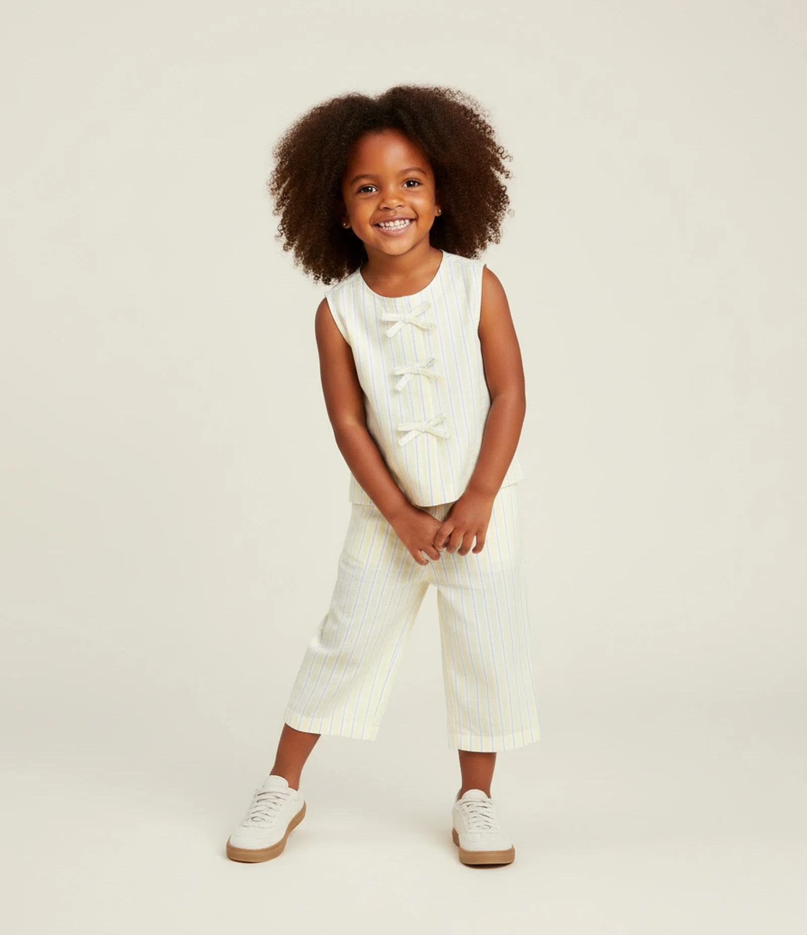 Camisa Infantil Listrada com Laços Frontais – Tam 1 a 5/6 Anos Amarelo Claro 1