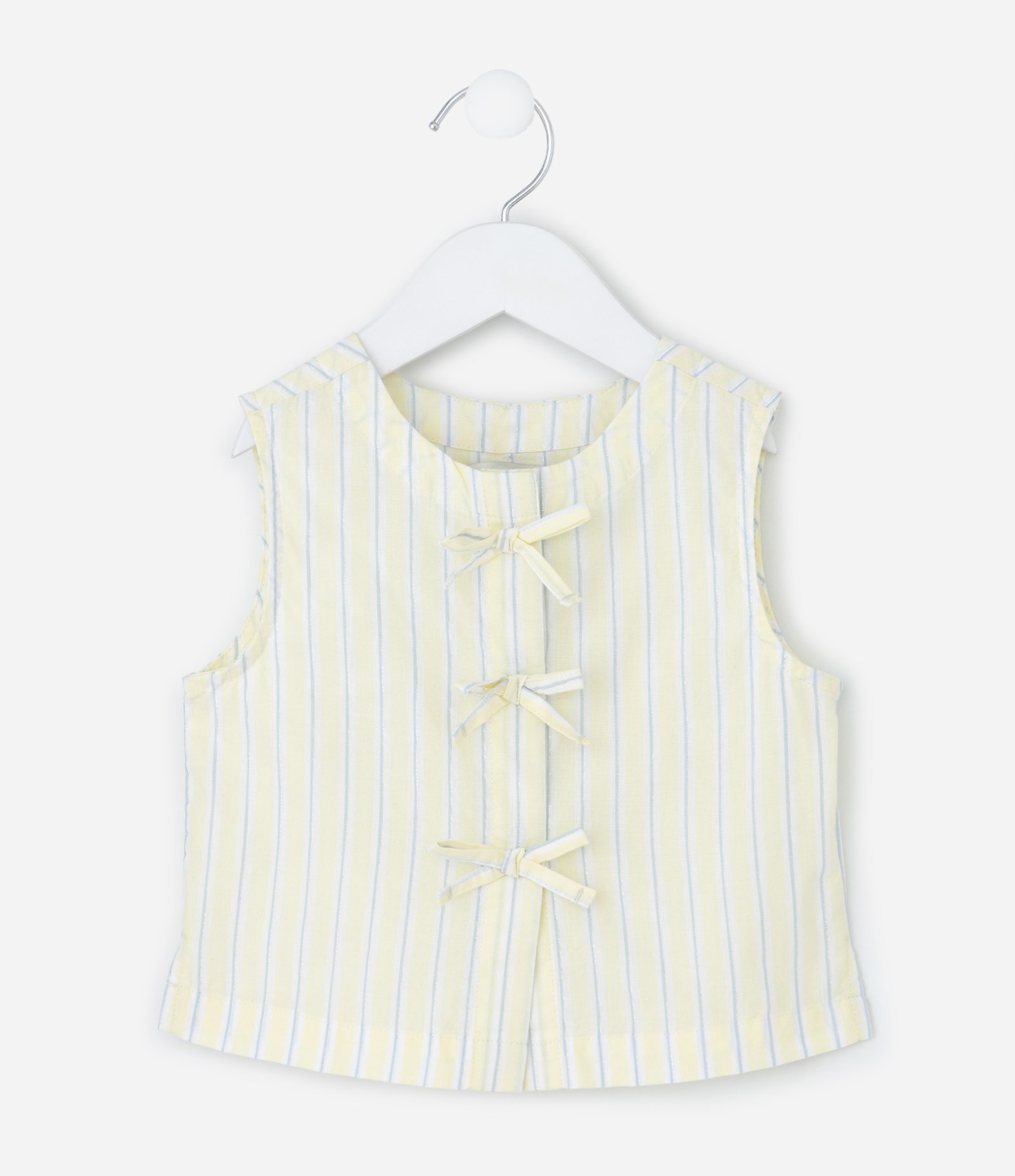 Camisa Infantil Listrada com Laços Frontais – Tam 1 a 5/6 Anos Amarelo Claro 1