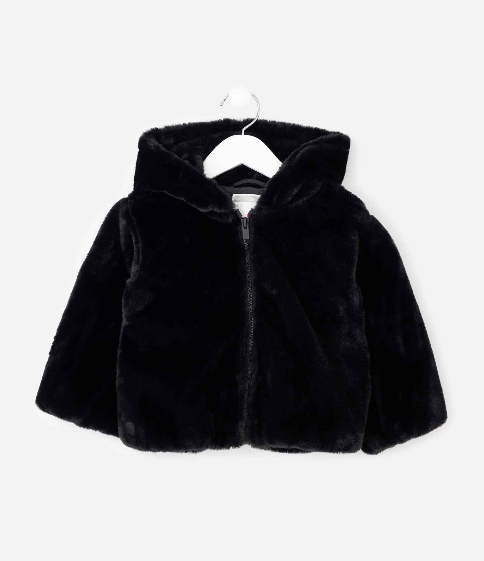 Jaqueta Infantil Fake Fur com Capuz - Tam 1 a 6 Anos Preto 1