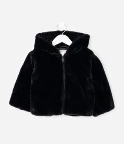 Jaqueta Infantil Fake Fur com Capuz - Tam 1 a 6 Anos