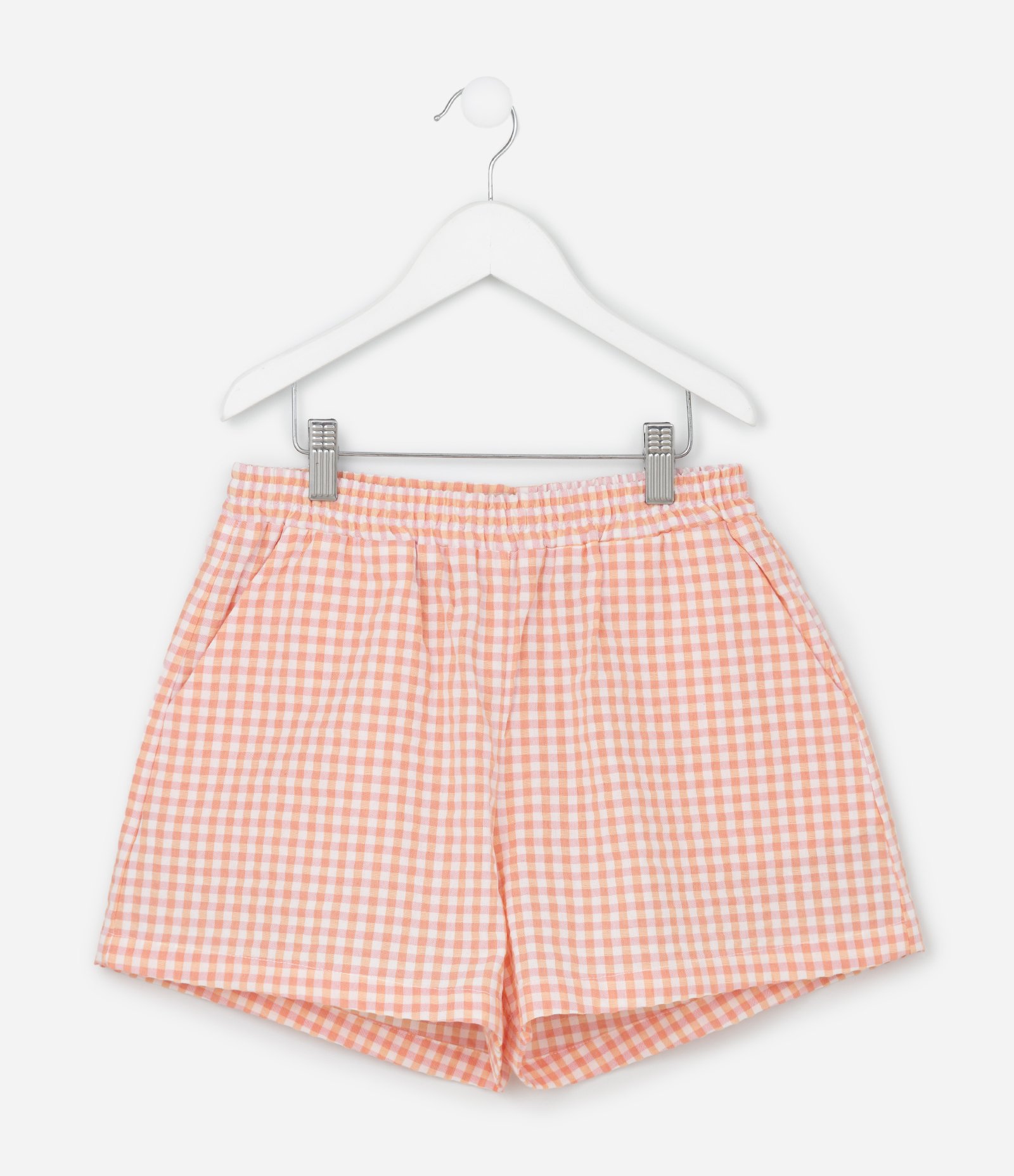 Short Infantil em Ana Ruga com Estampa Xadrez Vichy - Tam 7 a 14 Anos Laranja/Branco 1