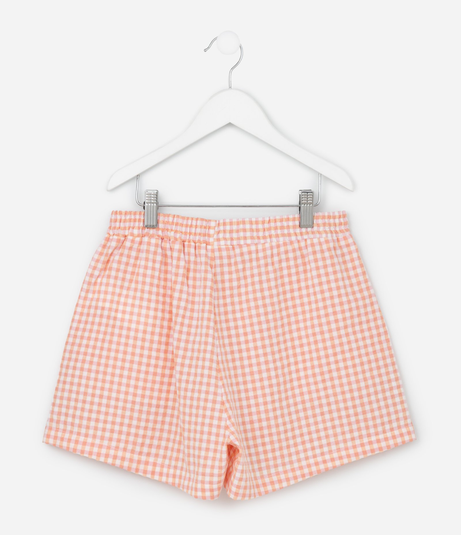 Short Infantil em Ana Ruga com Estampa Xadrez Vichy - Tam 7 a 14 Anos Laranja/Branco 2