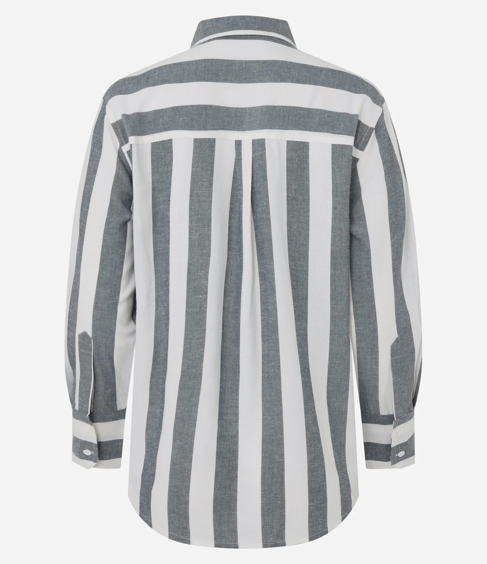 Camisa Manga Longa em Viscolinho com Estampa Listrada Branco/Cinza 2
