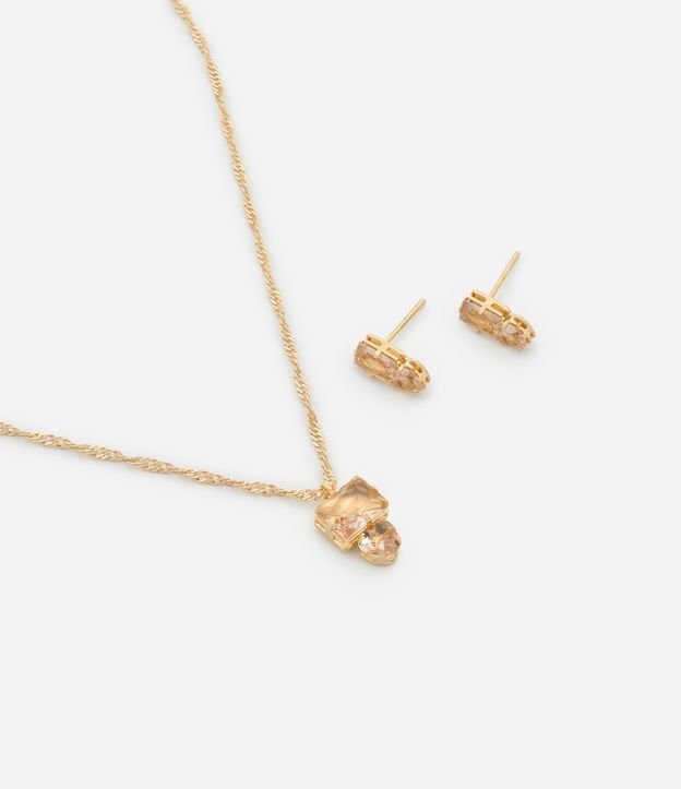 Conjunto de Colar e Brinco em Metal com Pingente Pedra