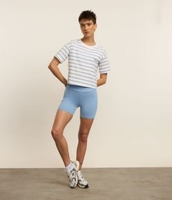 Camiseta Boxy Esportiva em Algodão com Estampa Listrada