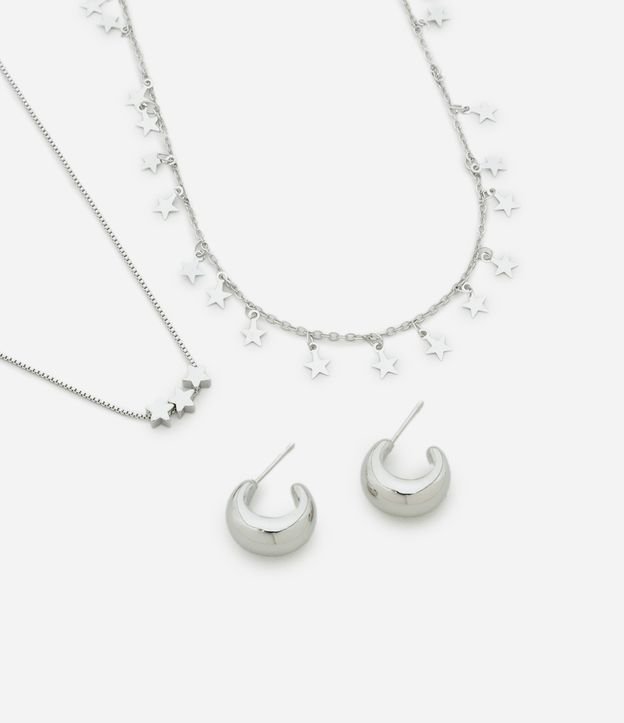 Conjunto Colar Camadas e Brinco com Pingente Estrelas
