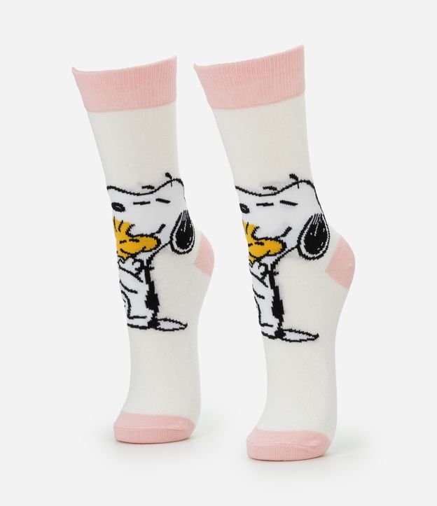 Meia Cano Alto em Algodão com Estampa Snoopy