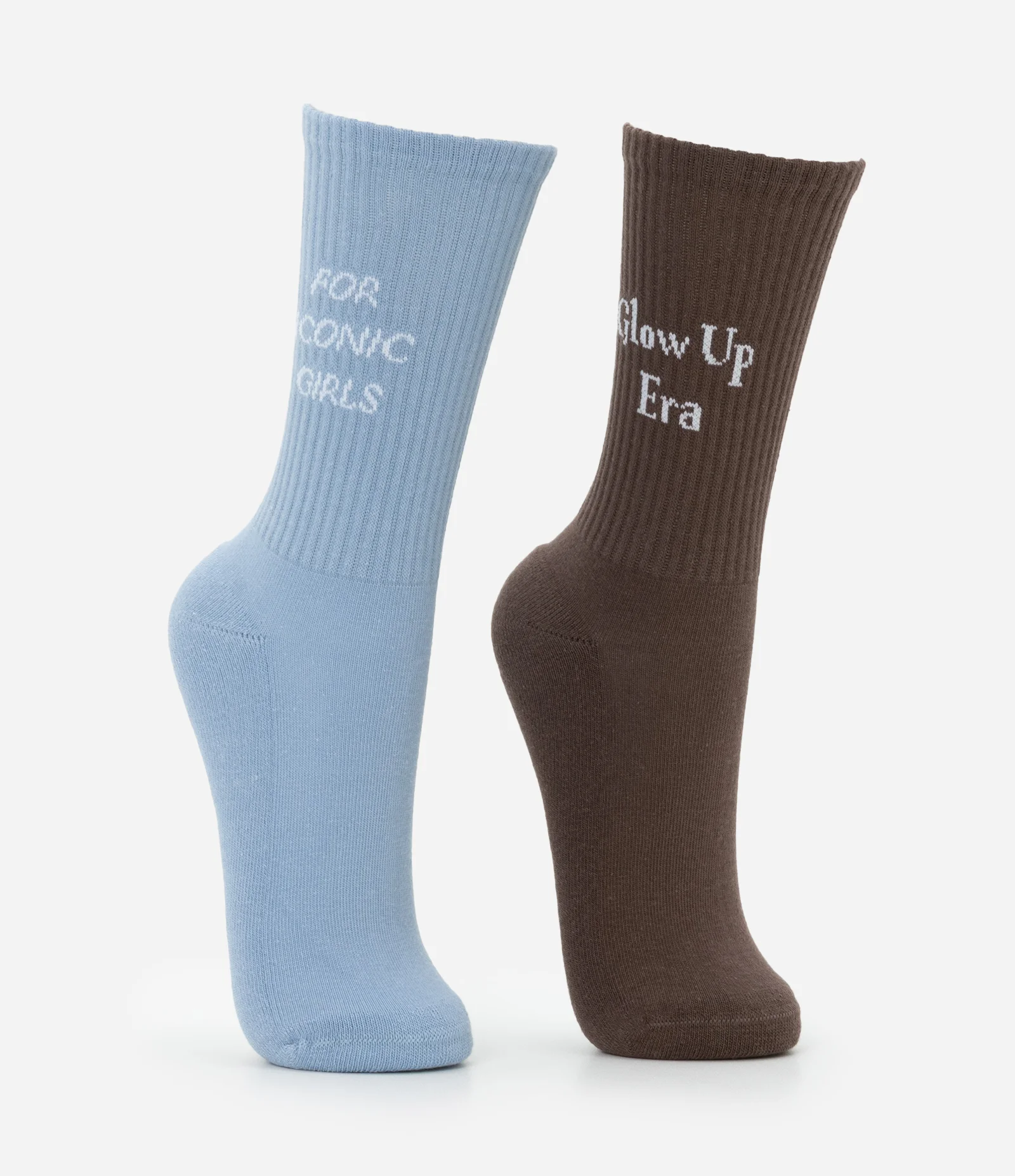 Kit 02 Meia Cano Alto em Algodão com Estampa Iconic Azul/Marrom 2