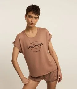 Camiseta Ampla Estampada em Viscose com Estampa Good Paths
