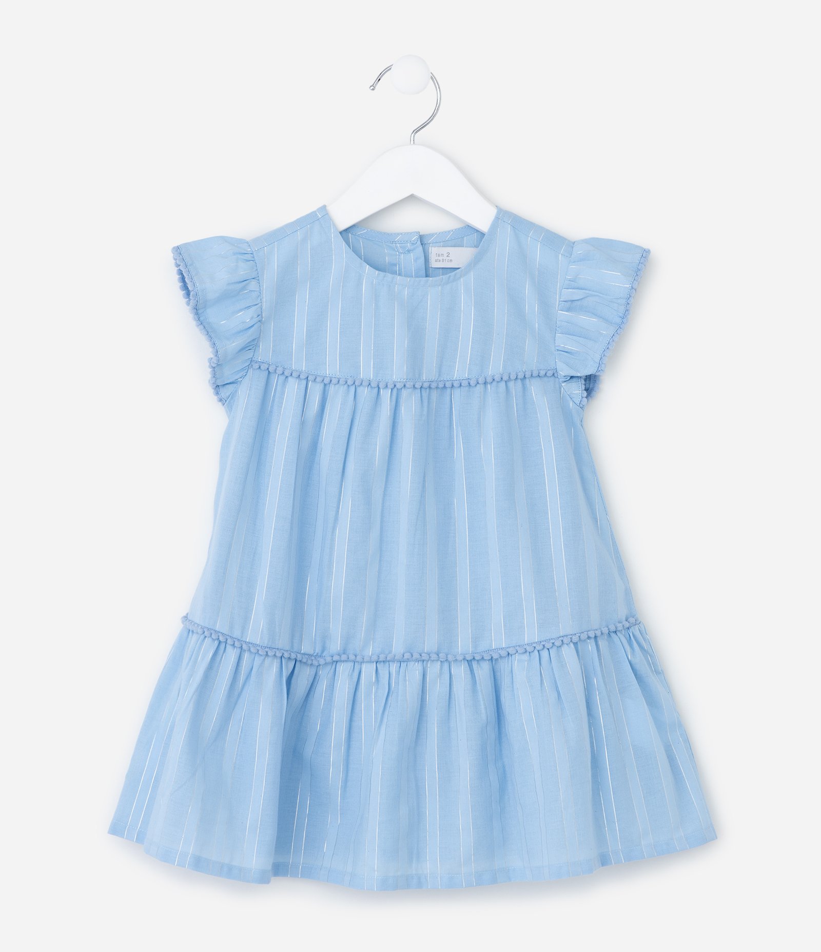 Vestido Infantil Marias com Babados e Mini Pompons - Tam 1 a 6 Anos Azul 1