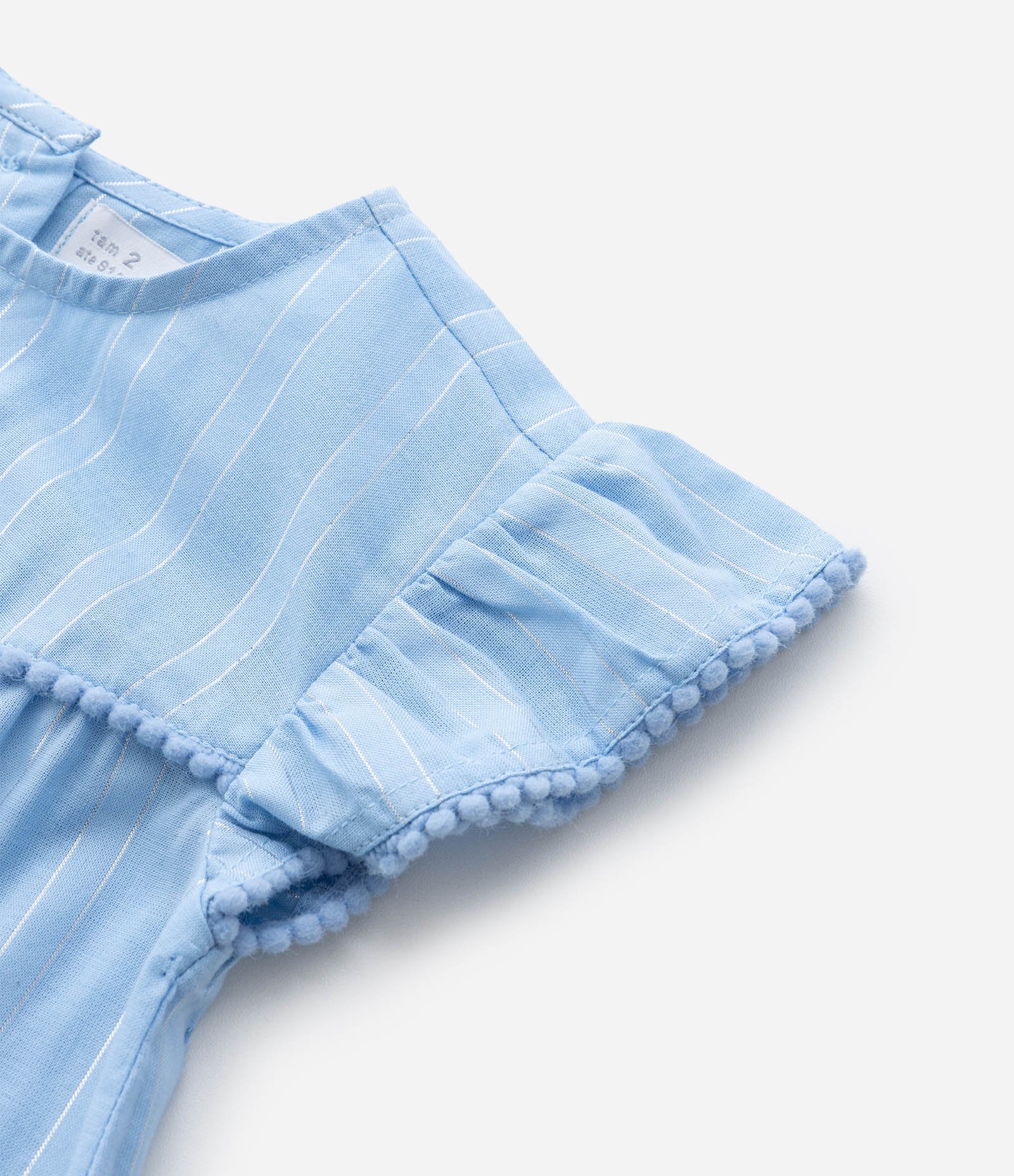 Vestido Infantil Marias com Babados e Mini Pompons - Tam 1 a 6 Anos Azul 6