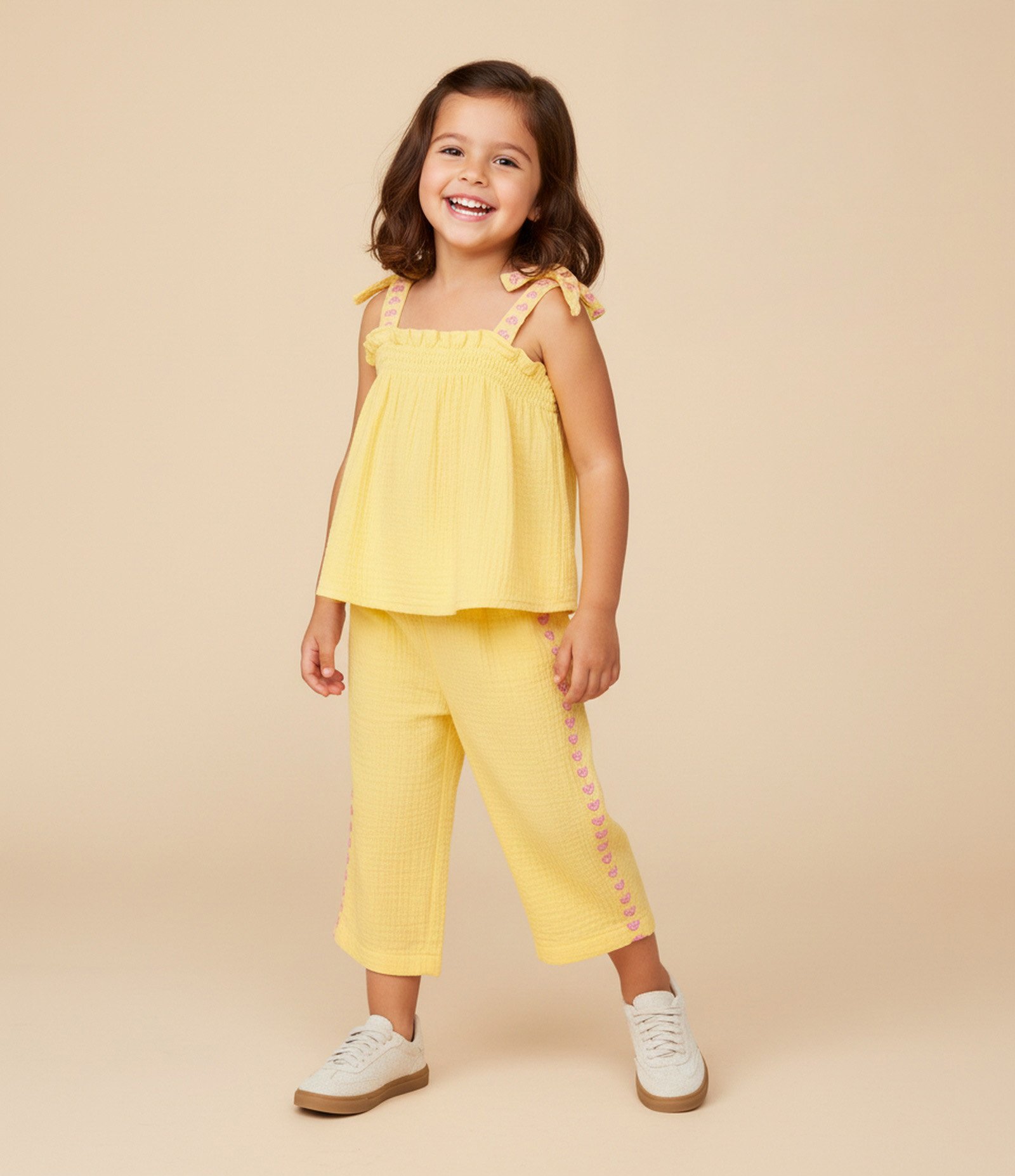 Conjunto Infantil com Corações e Texturizado - Tam1 a 6 Anos Amarelo 1