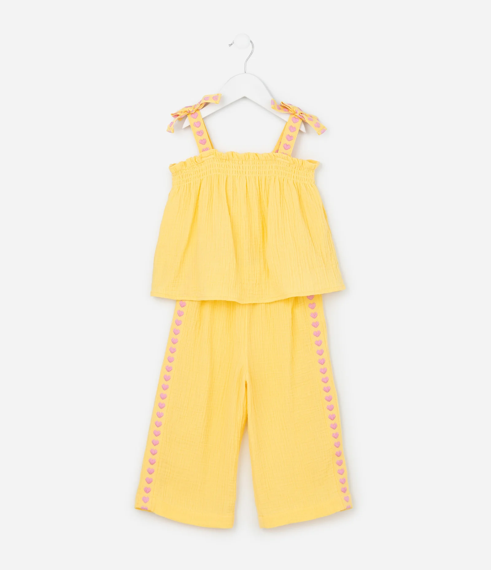 Conjunto Infantil com Corações e Texturizado - Tam1 a 6 Anos Amarelo 1