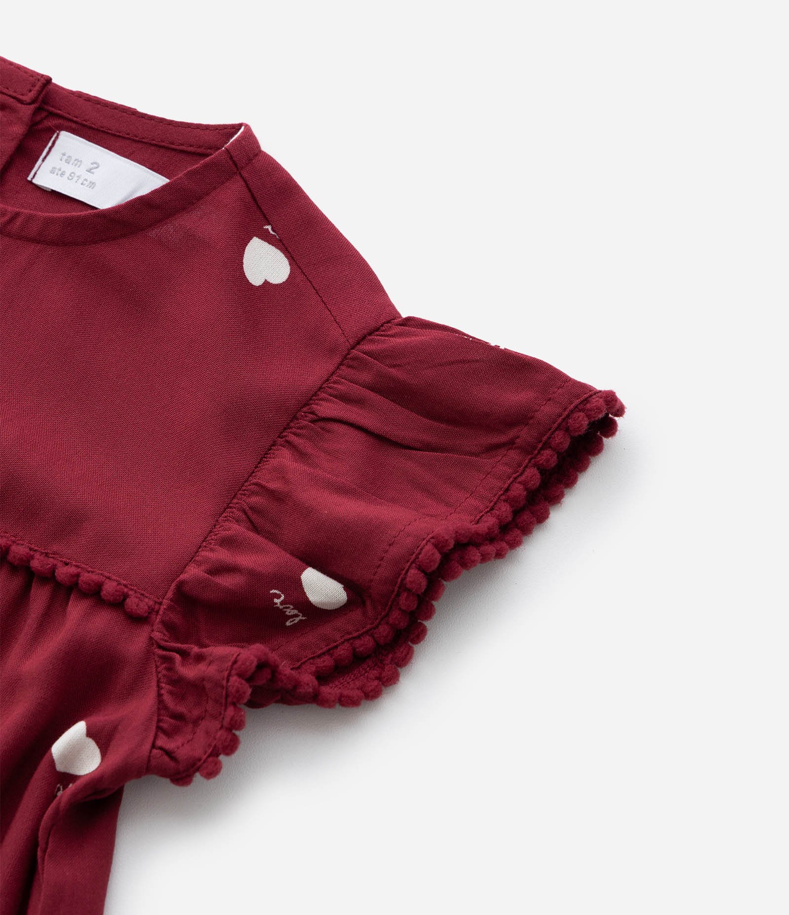 Vestido Infantil com Babados e Estampa de Corações - Tam 1 a 6 Anos Vermelho 6