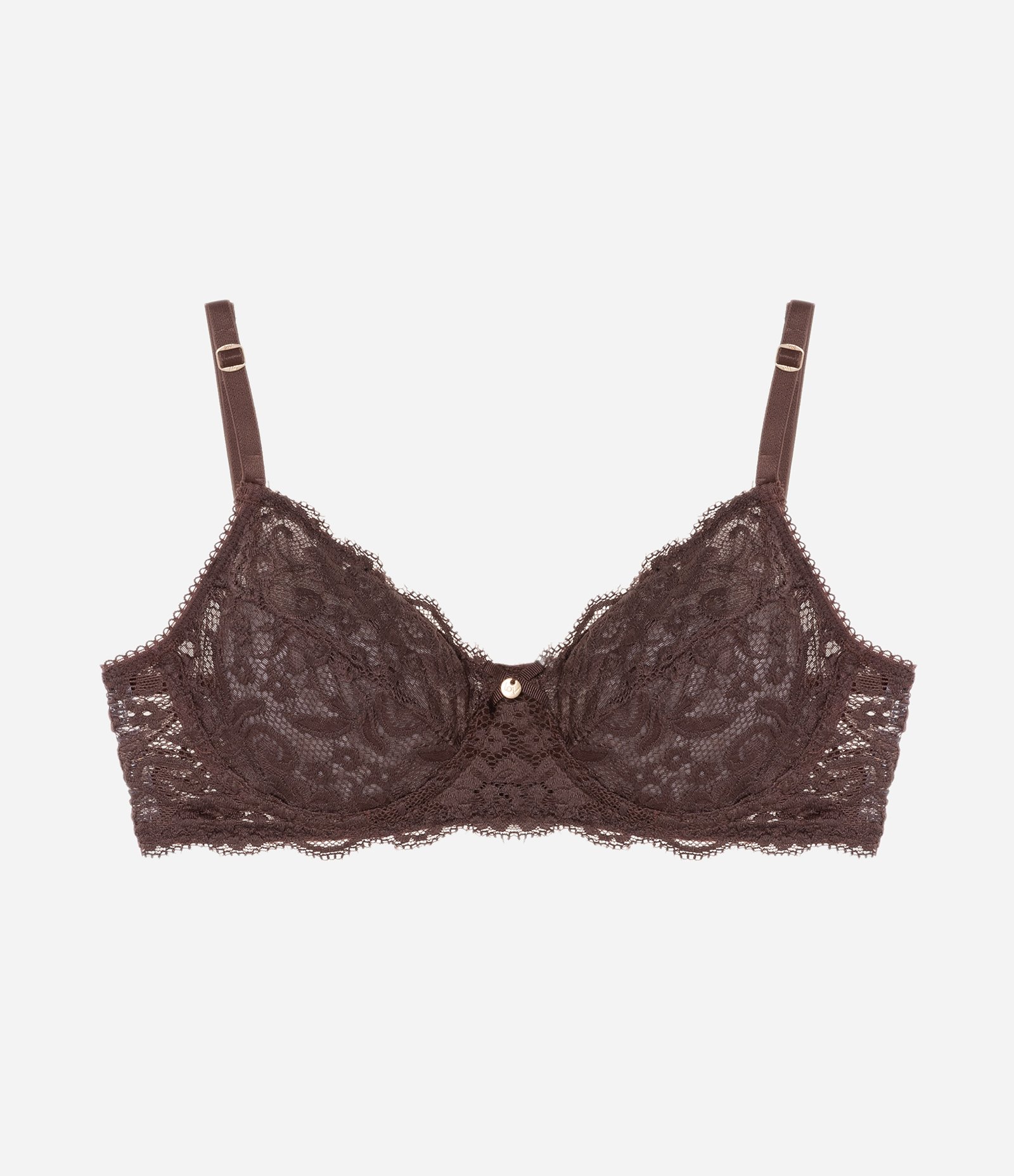 Sutiã Sem Bojo e Com Aro em Renda Floral Marrom 5