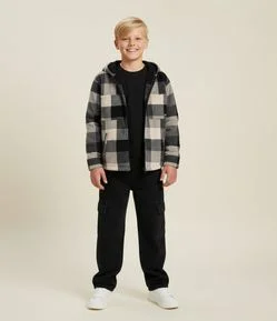 Casaco Infantil em Fleece com Estampa Xadrez e Capuz – Tam 5 a 14 Anos