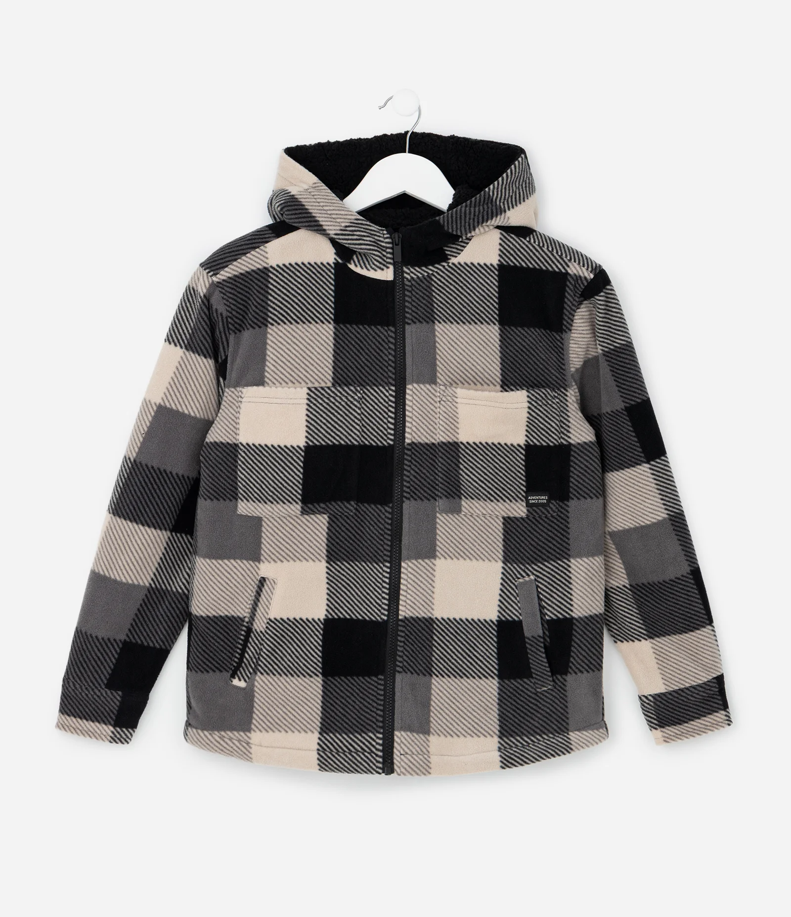 Casaco Infantil em Fleece com Estampa Xadrez e Capuz – Tam 5 a 14 Anos Preto 2