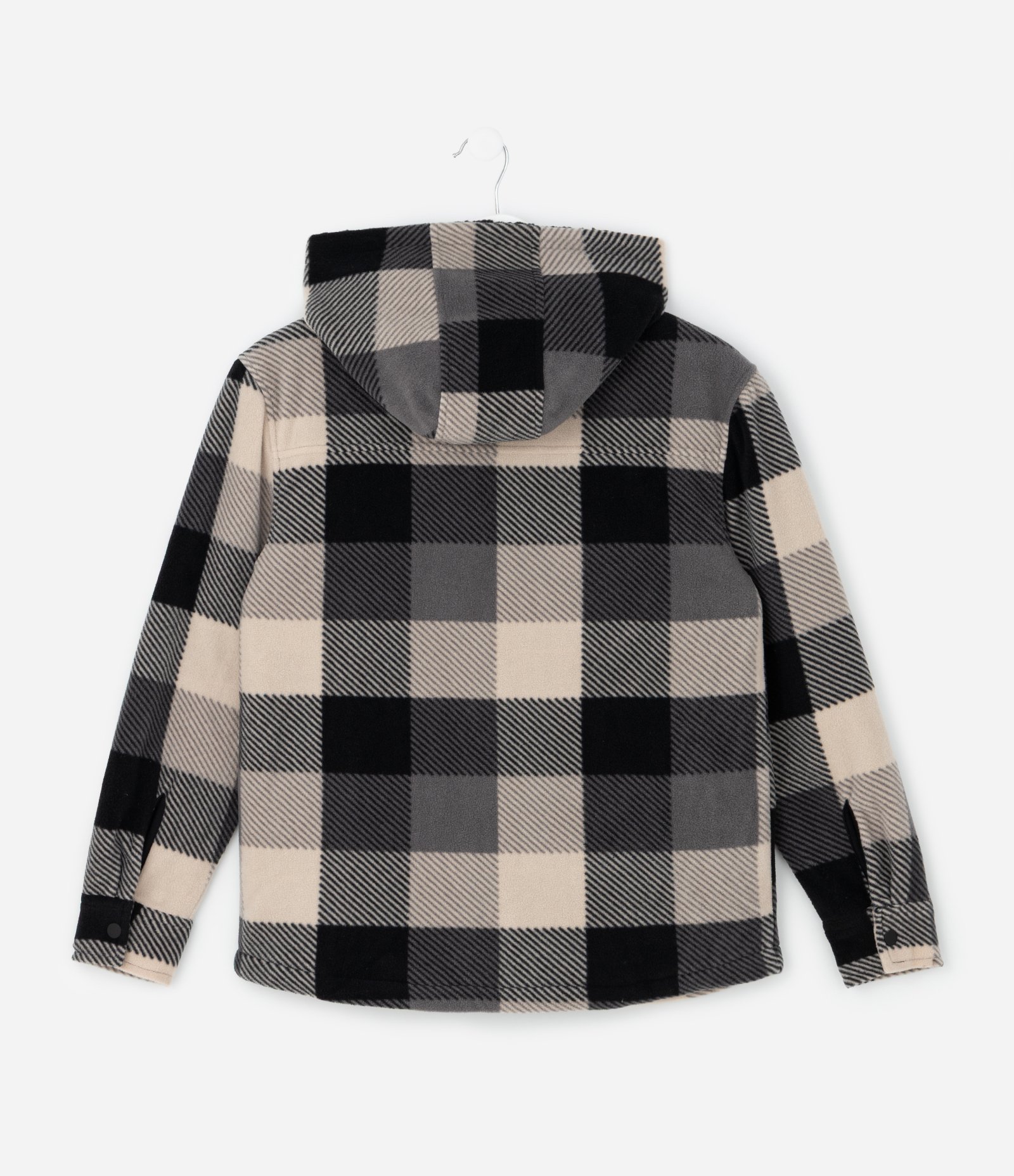 Casaco Infantil em Fleece com Estampa Xadrez e Capuz – Tam 5 a 14 Anos Preto 3
