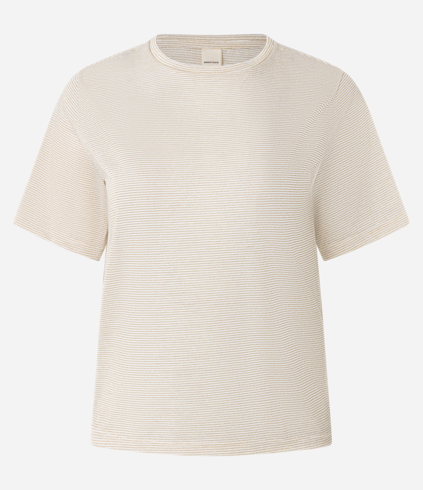 Blusa com Gola Redonda e Listras de Fio Metalizado Bege 1