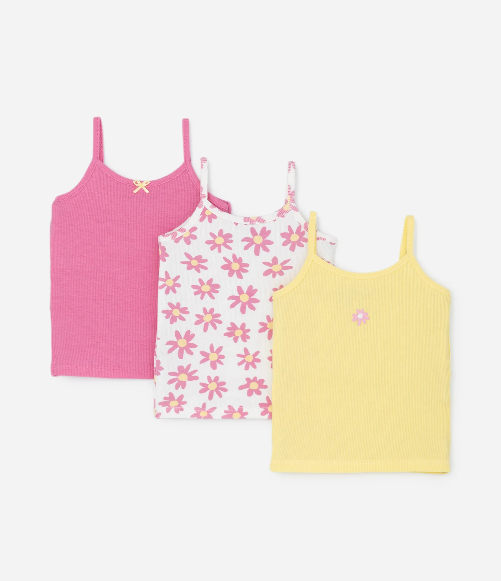 Kit 03 Regatas Infantis em Ribana com Detalhes de Flor Multicores 1