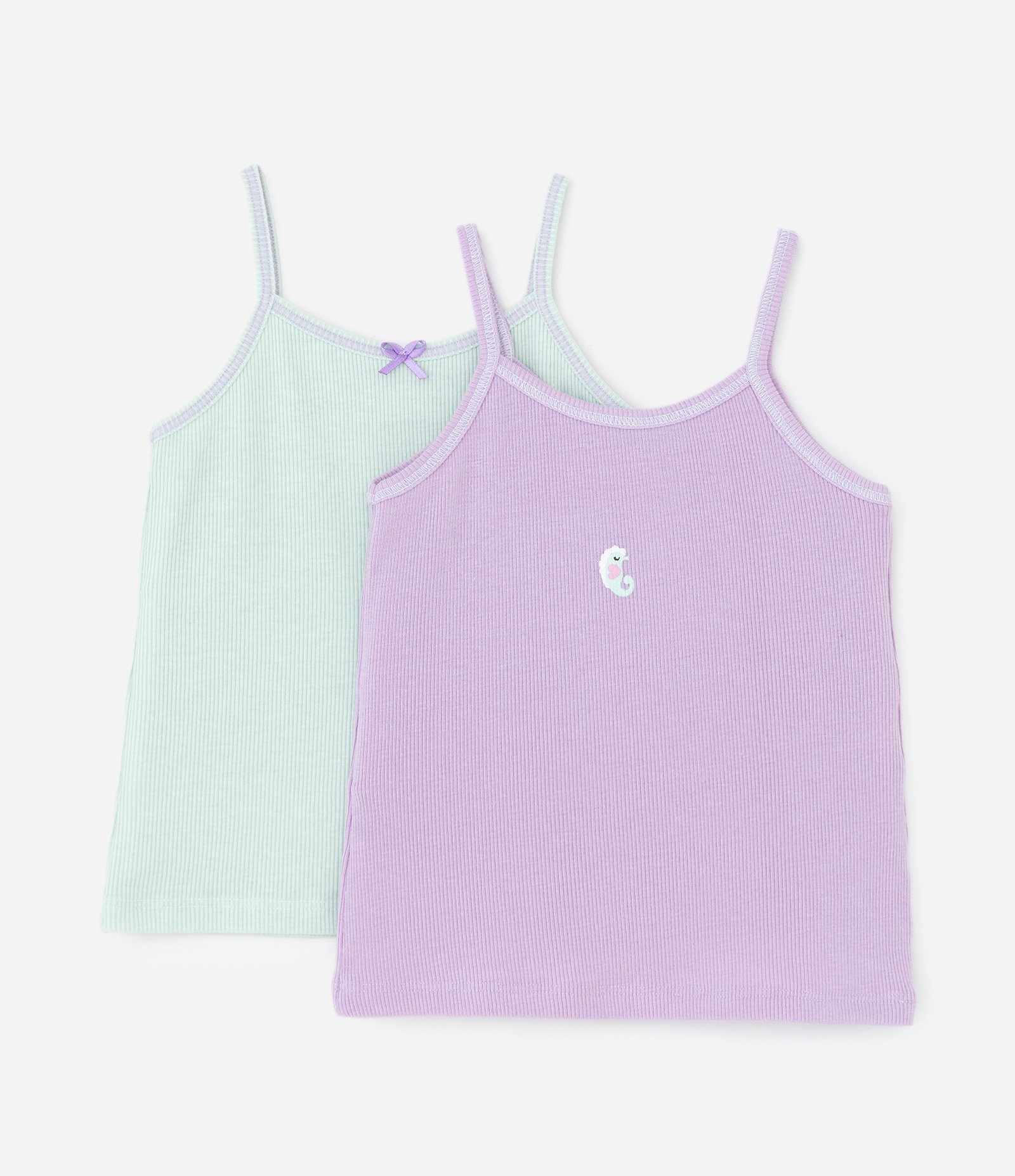 Kit 02 Regatas Infantis em Ribana com Bordado – Tam 1 a 6 Anos Roxo/Verde 1