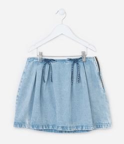 Saia Infantil em Jeans com Pregas e Aplicações de Lacinhos - Tam 7 a 14 Anos
