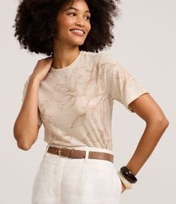 Blusa com Estampa Floral e Listras de Fio Metalizado