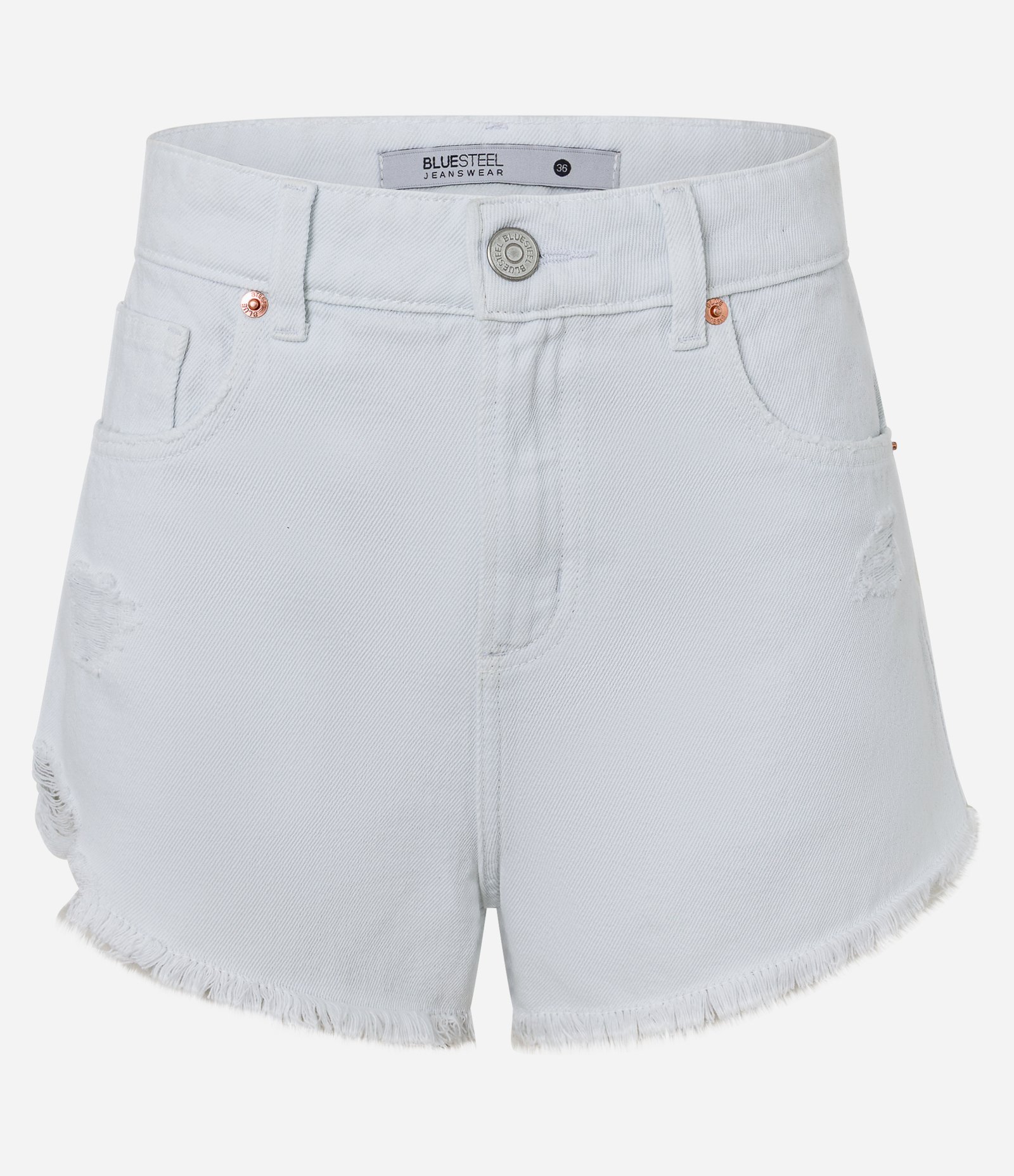 Short Slim em Sarja com Franjjas na Barra Desfeita Branco 5