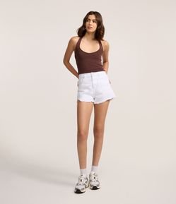 Short Slim em Sarja com Franjjas na Barra Desfeita