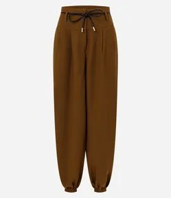 Calça Aladdin em Crepe Alfaiatado com Cinto Fino