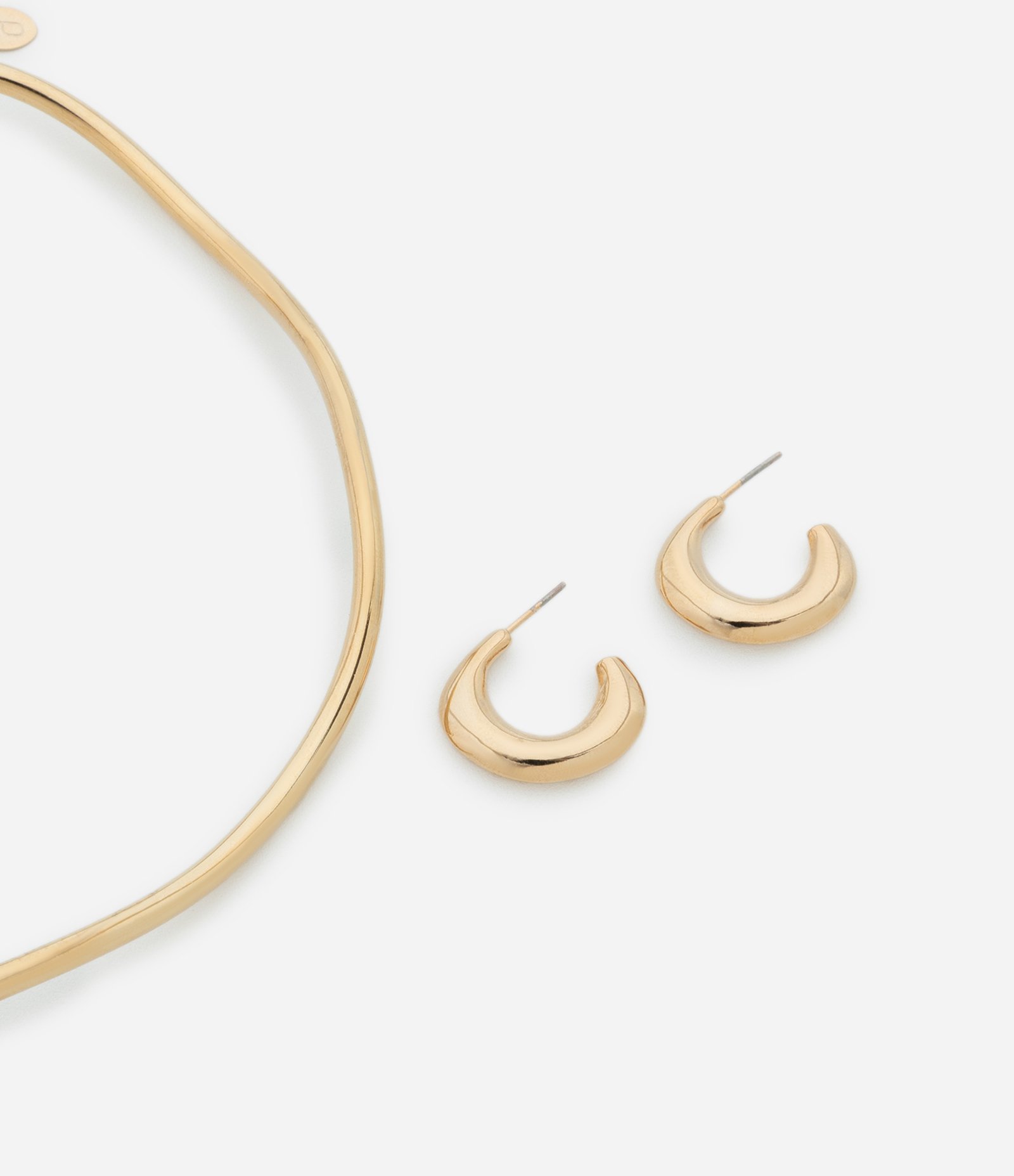 Conjunto de Colar e Brinco Argola Forma Orgânica Dourado 1