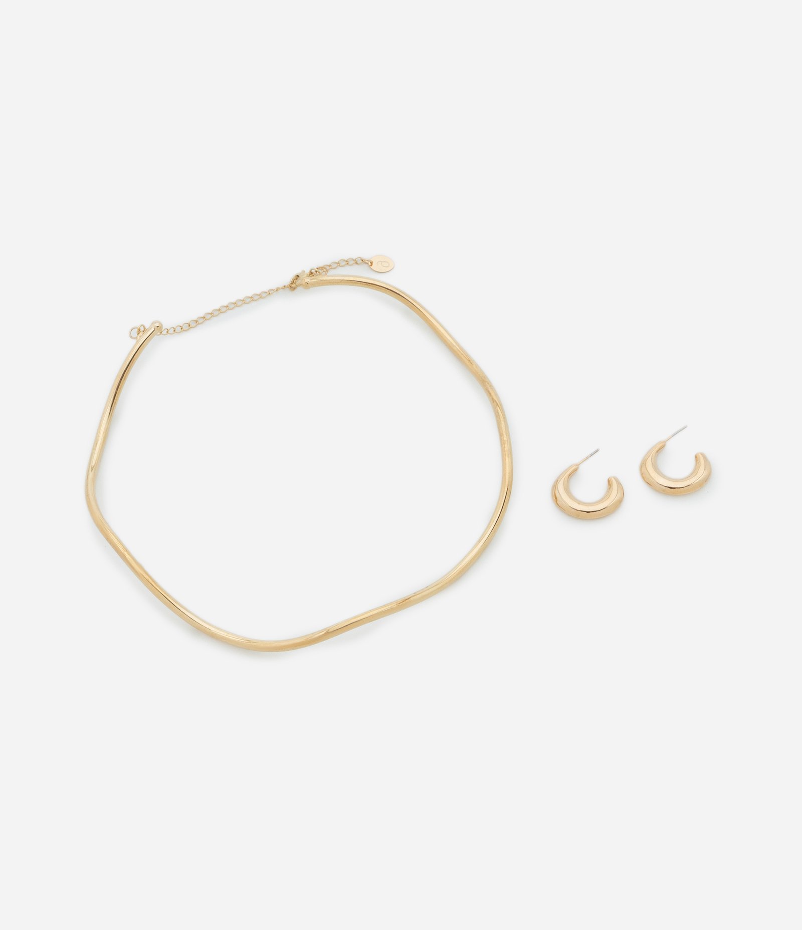 Conjunto de Colar e Brinco Argola Forma Orgânica Dourado 2