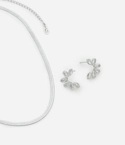 Conjunto de Colar e Brinco Metal com Pedras