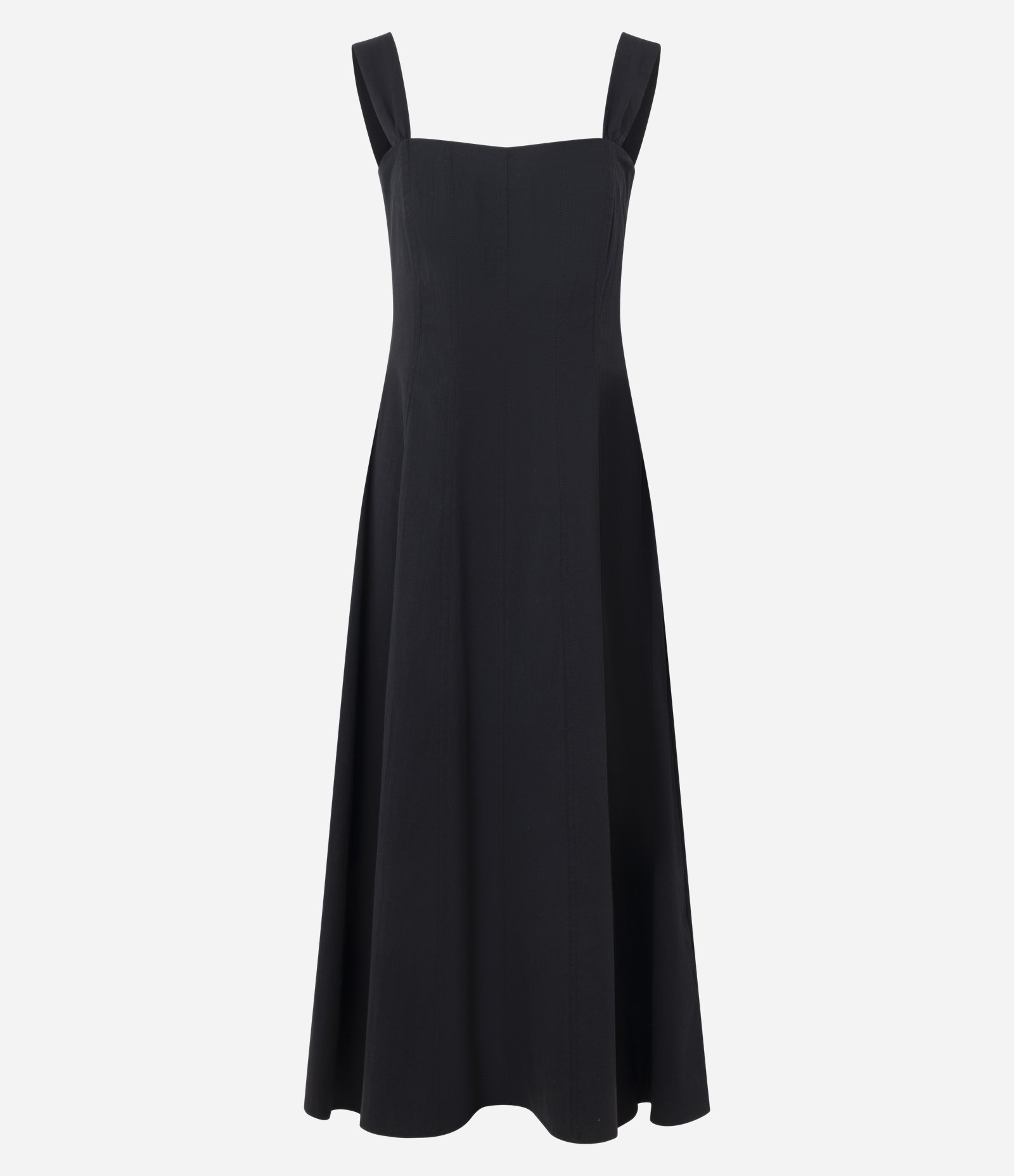 Vestido Midi com Alças Largas e Decote Quadrado Preto 1