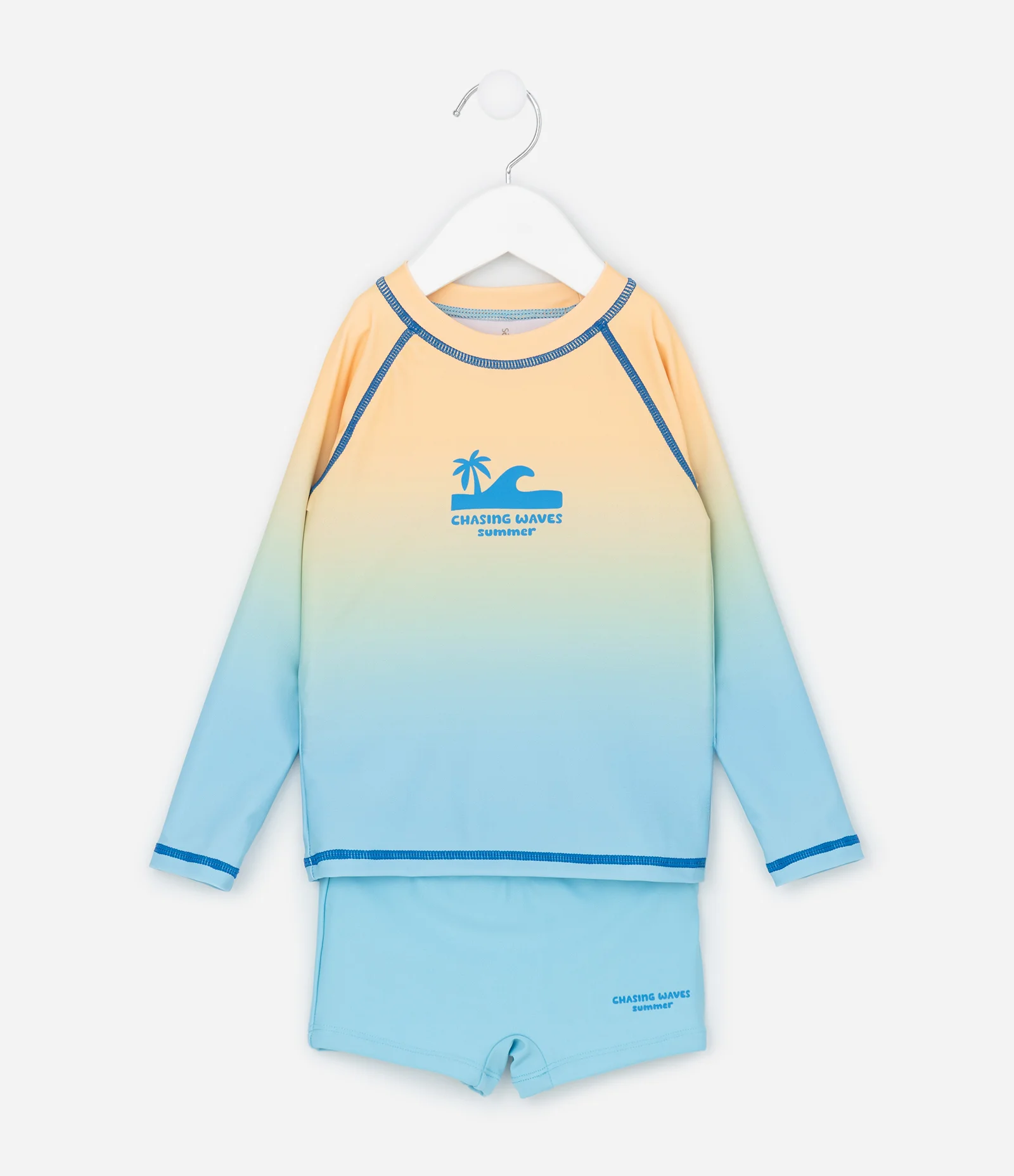 Conjunto Infantil Camiseta UV e Sunga Praia Tam 1 a 6 Verde Água/Amarelo 2