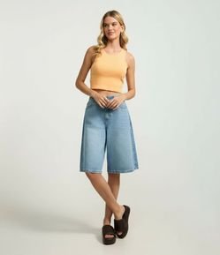 Blusa Cropped sem Manga em Algodão com Textura Canelada