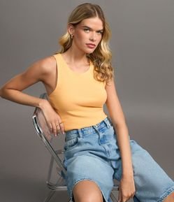 Blusa Cropped sem Manga em Algodão com Textura Canelada