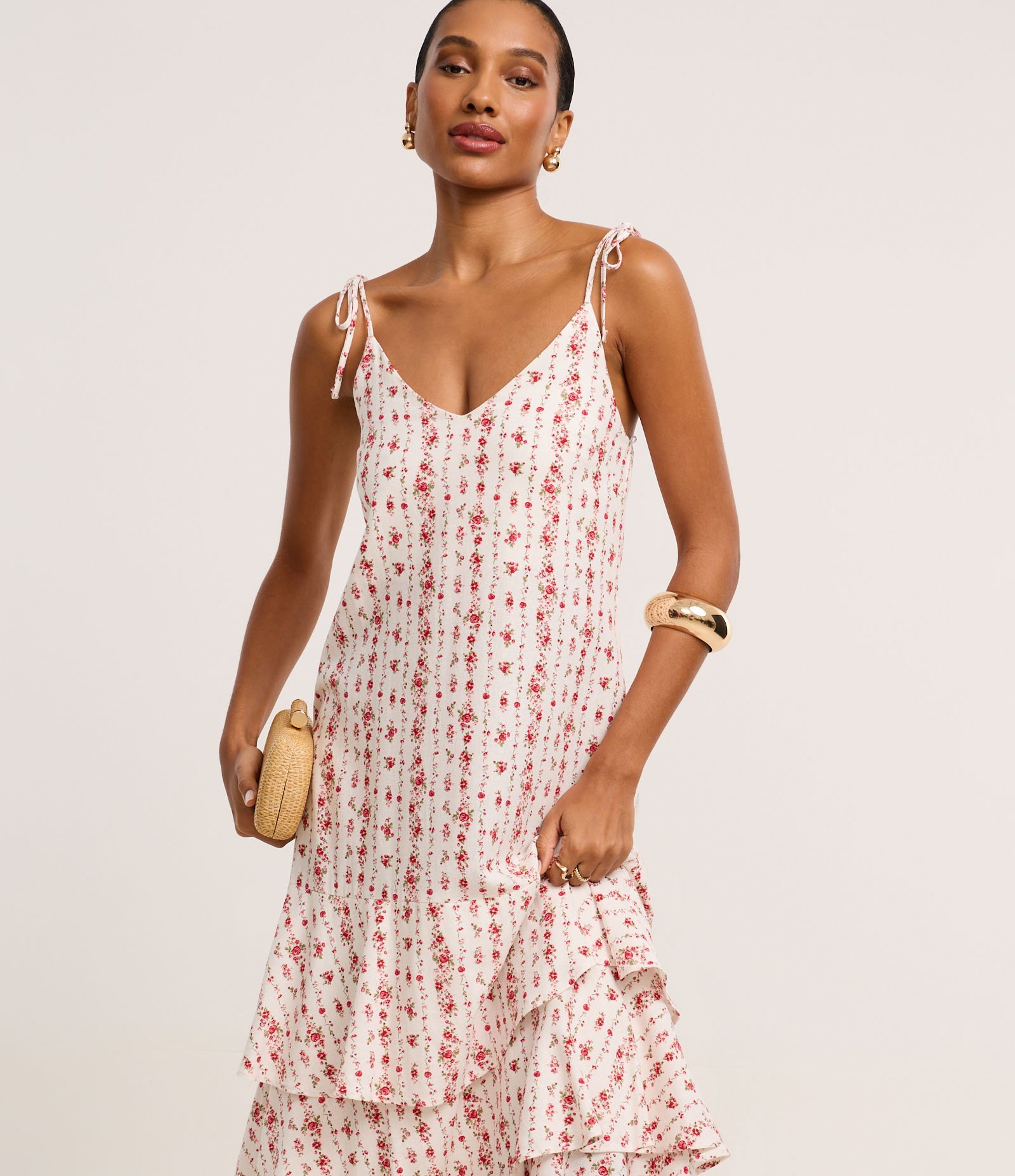 Vestido Evasê Midi em Viscolinho com Estampa Floral Liberty Branco 2