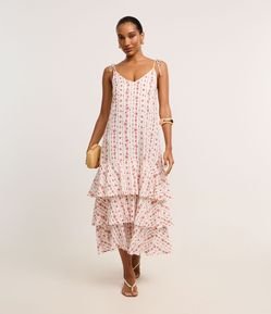 Vestido Evasê Midi em Viscolinho com Estampa Floral Liberty